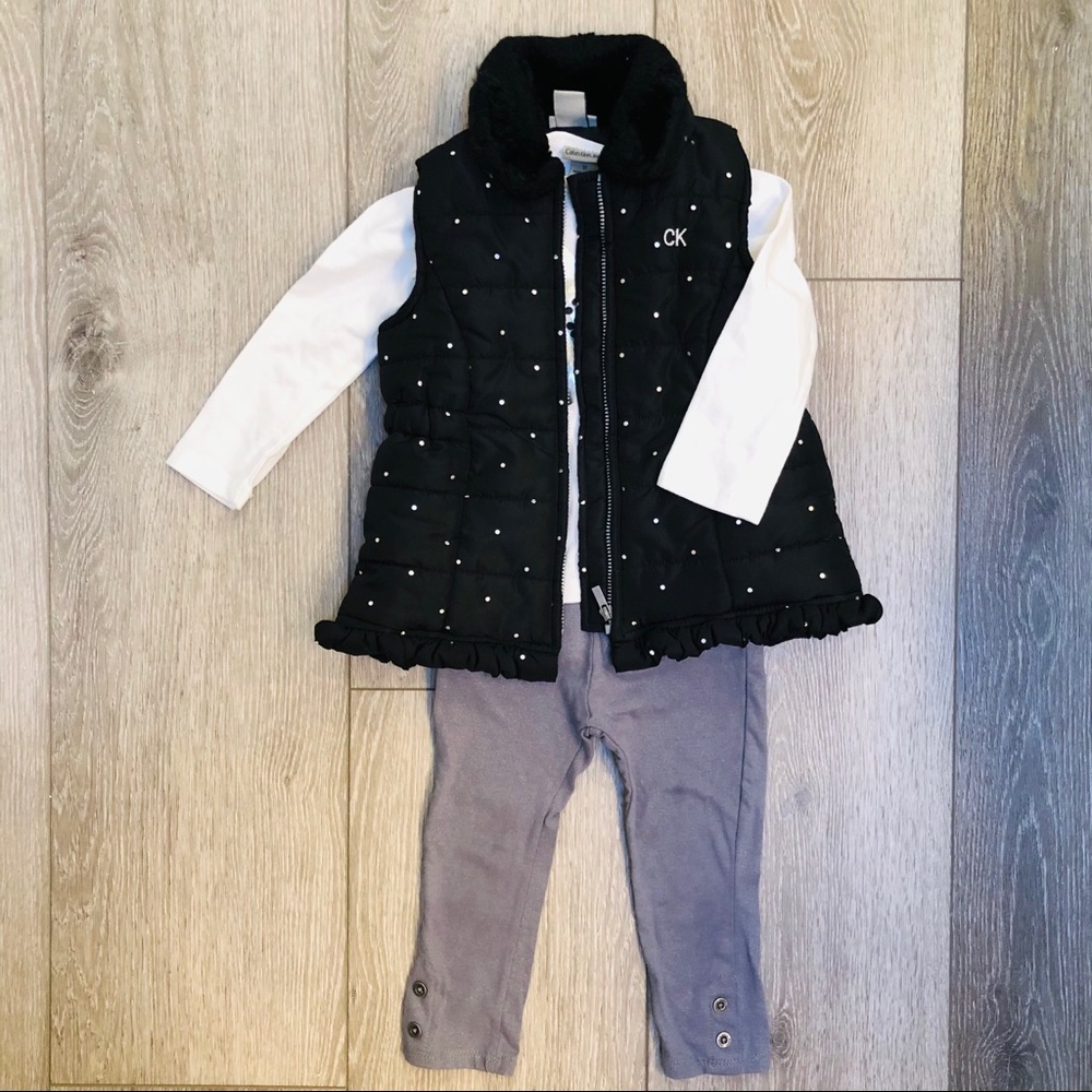 CALVIN KLEIN 3PC VEST LONG SLEEVE SHIRT PANTS OUTFIT 3T